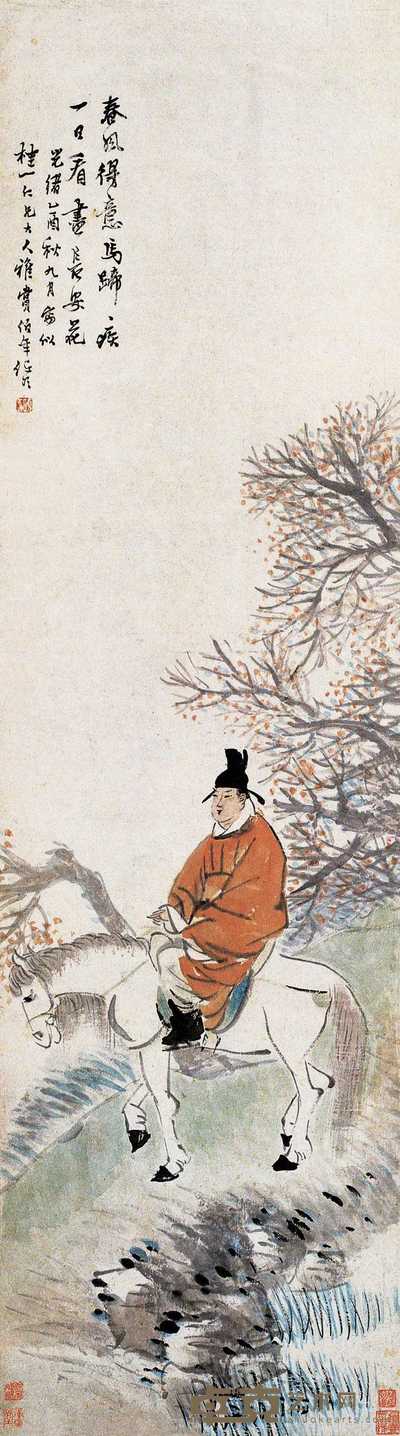 任伯年 1885年作 春风得意 立轴 122.5×34cm